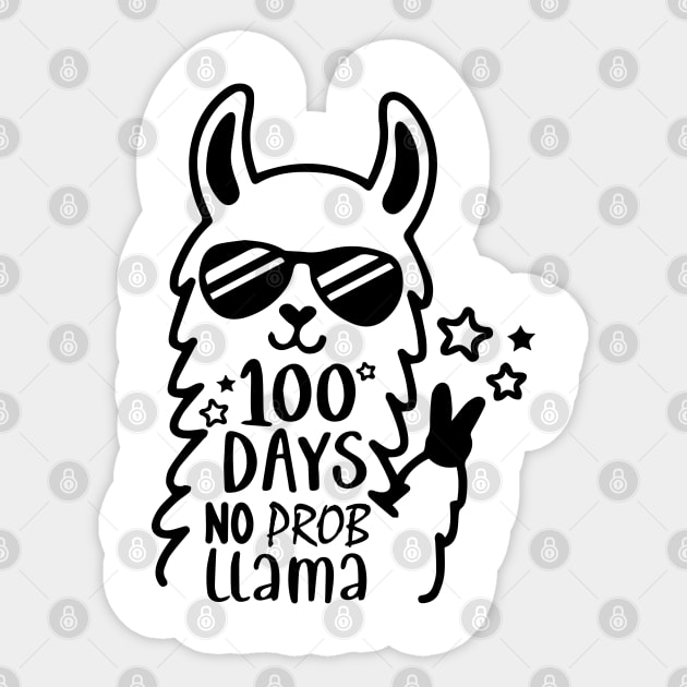 Funny 100 Days of School, No Prob Llama 100 days smarter Sticker by DesignHND